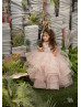 Mauve Pink Lace Tulle Ruffle Keyhole Back Flower Girl Dress